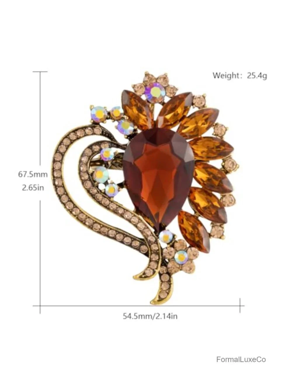 Vintage Crystal Heart Flower Brooch Pin for Women Wedding Accessory